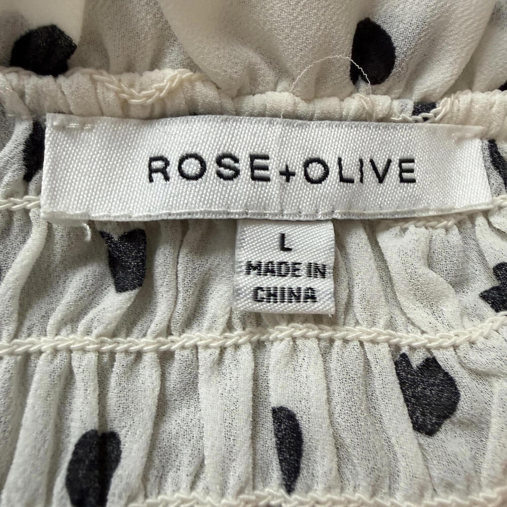 ROSE + OLIVE SZ L White/Black Heart Peplum Smocked Long Sleeve Blouse Romantic - Picture 2 of 9
